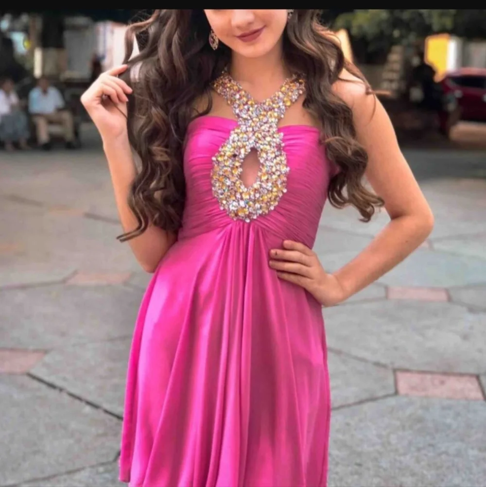 Hot Pink Jeweled Rhinestone Diamond Babydoll Prom Dress - Alisha By Sherri Hill